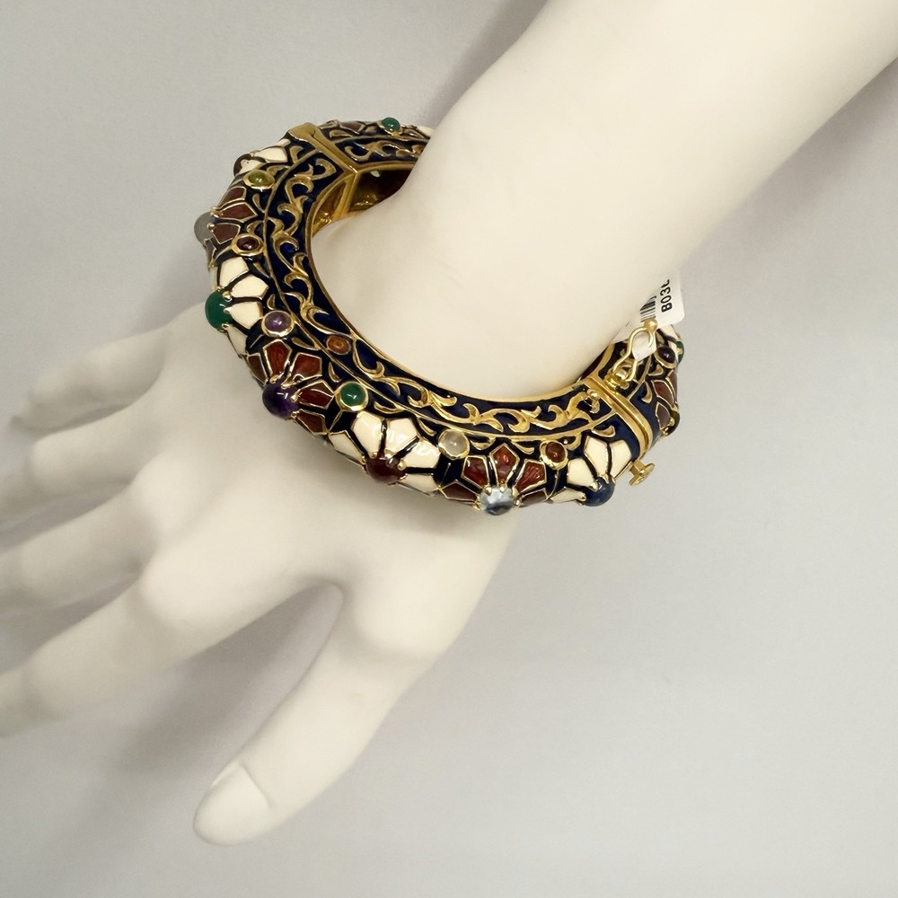 Sterling Gold Plated Enamel Jewel Cabochon Bracelet NWT $650 WORK OF ART